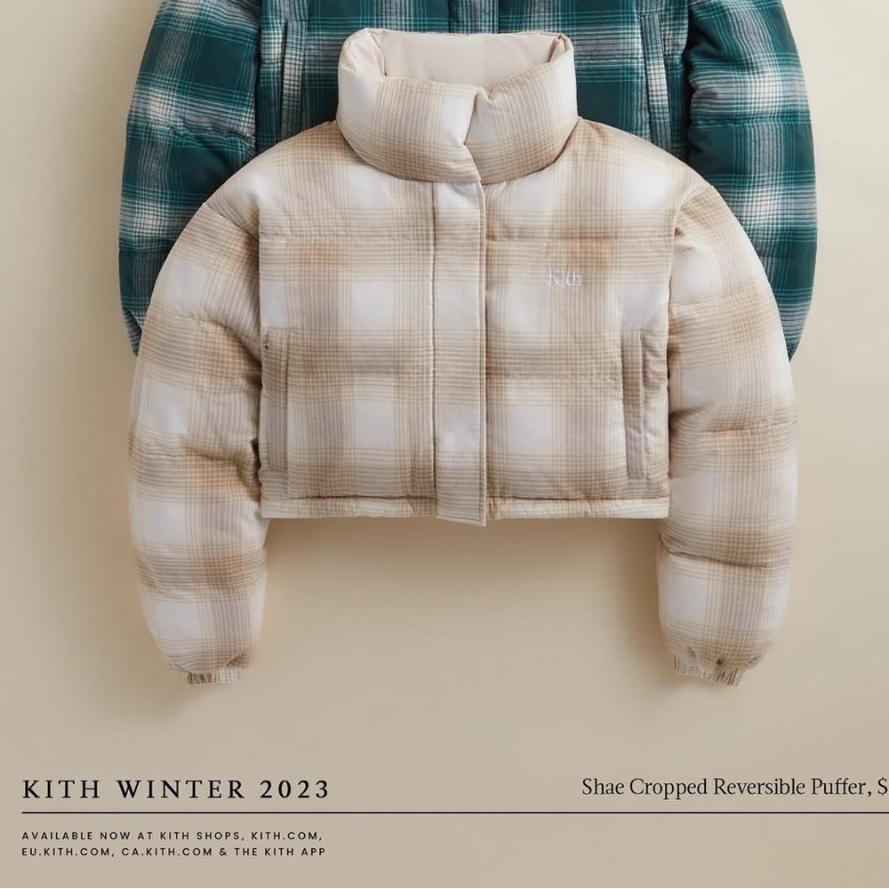 Kith Women's Reversible Plaid Puffers - Beige and Cream